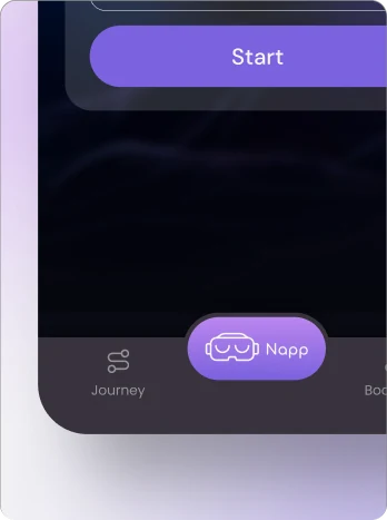 A Napp session screen with the Start button and the app's bottom navigation bar