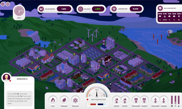 Isometric town blocks with residential buildings and streets lit at dusk
