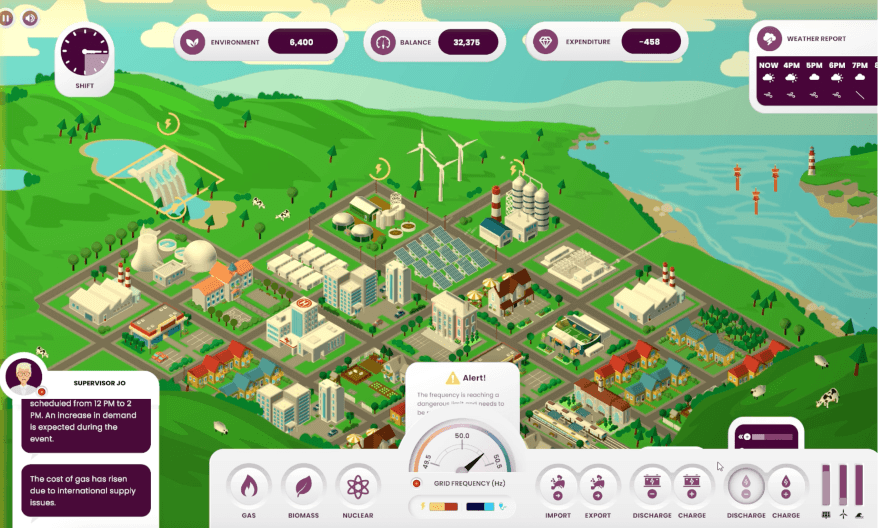 Wind farm turbines and hydroelectric dam illustration used in the game