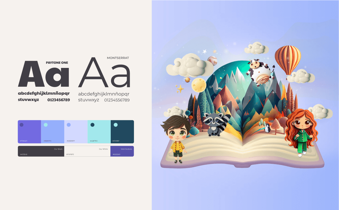 Story Spark brand guidelines: logos, typography and colour palette.