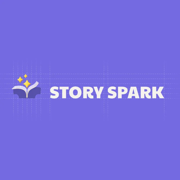The Story Spark logo lockup on brand purple